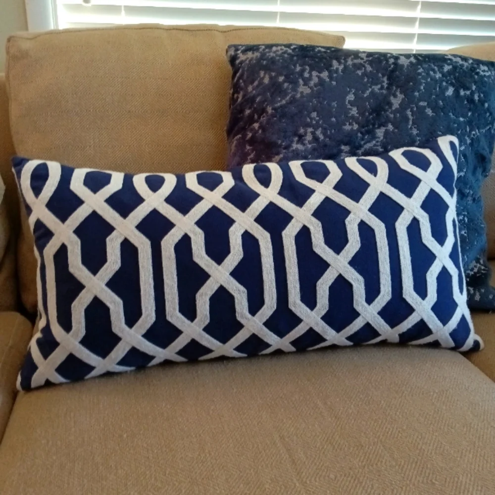 Crewel Lumbar Trellis Embroidery Cotton Canvas Throw Pillow